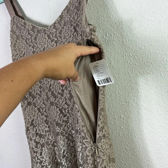 NWT Free People Ombre Foil Lace Fit & Flare Mini Dress Size S Cream Gold - Picture 10 of 16